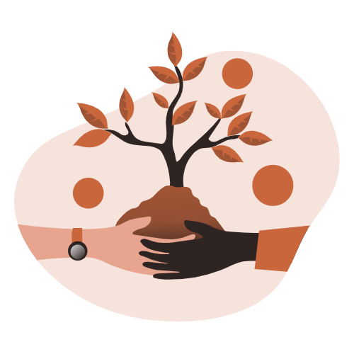 Partnership hands holding together a tree that symbolizes collective effort